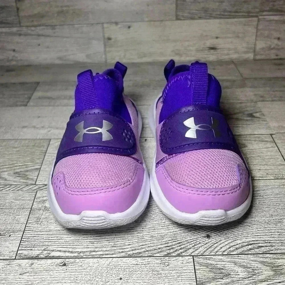 Under Armour UA GINF Runplay Purple White Slip On  Sz 5K - Picture 2 of 6
